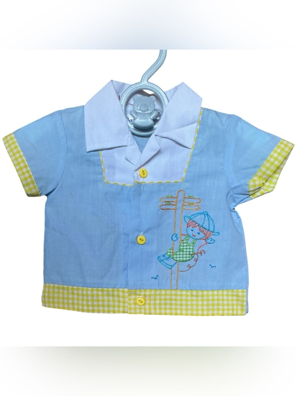 Vintage MiniTogs Light Blue & Yellow Gingham Shirt with diaper cover